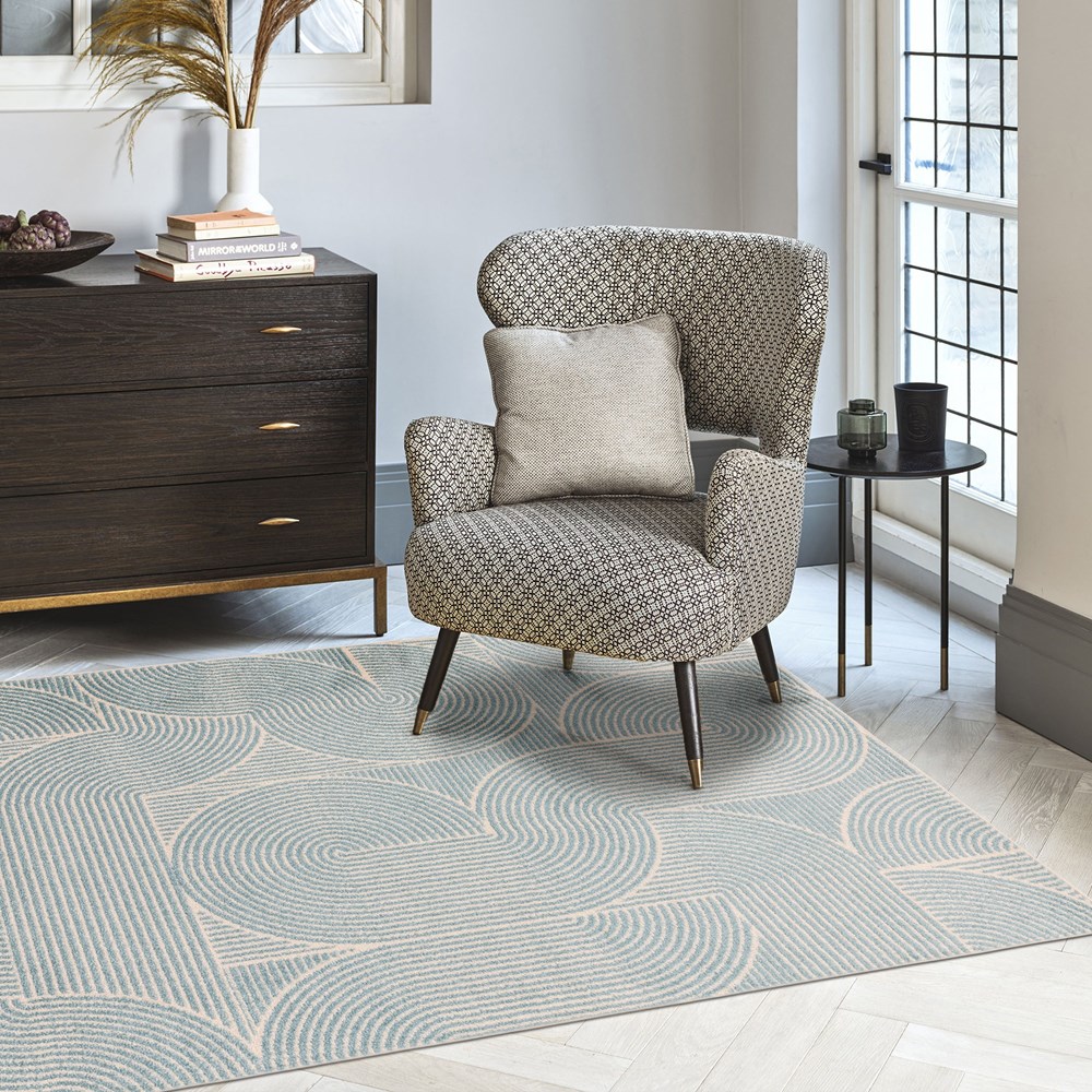 Muse MU02 Geometric Stripe Woven Rugs in Blue Cream